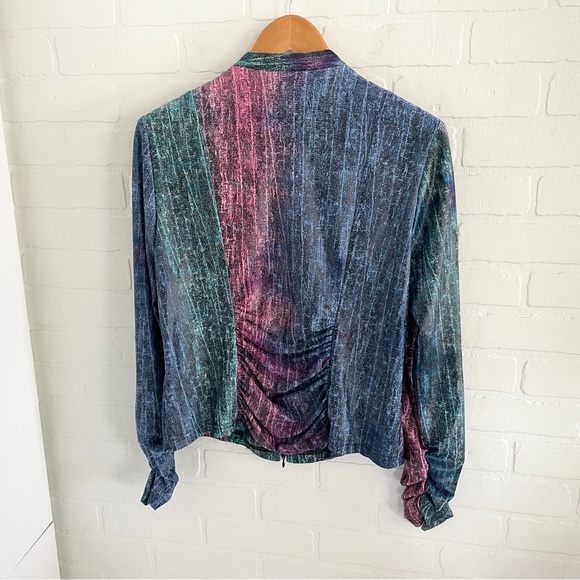 Joseph Ribkoff Cyber Ruched Jacket Liquid Metal Effect Sz L - Picture 10 of 13